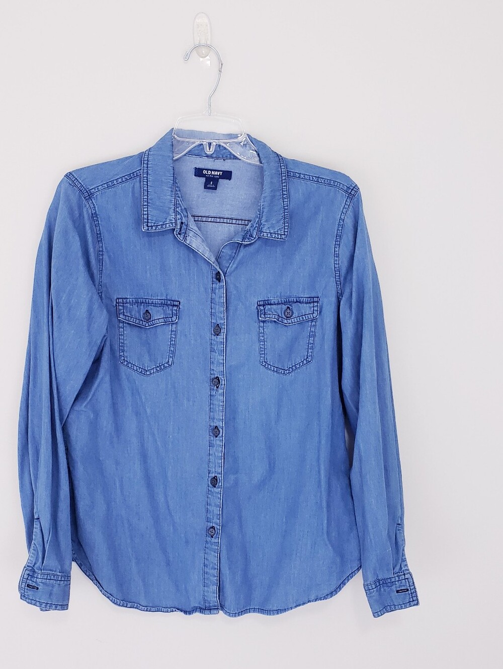 Old Navy Blue Denim Button-Up Shirt Western Chambray Jean Shirt Medium Relaxed